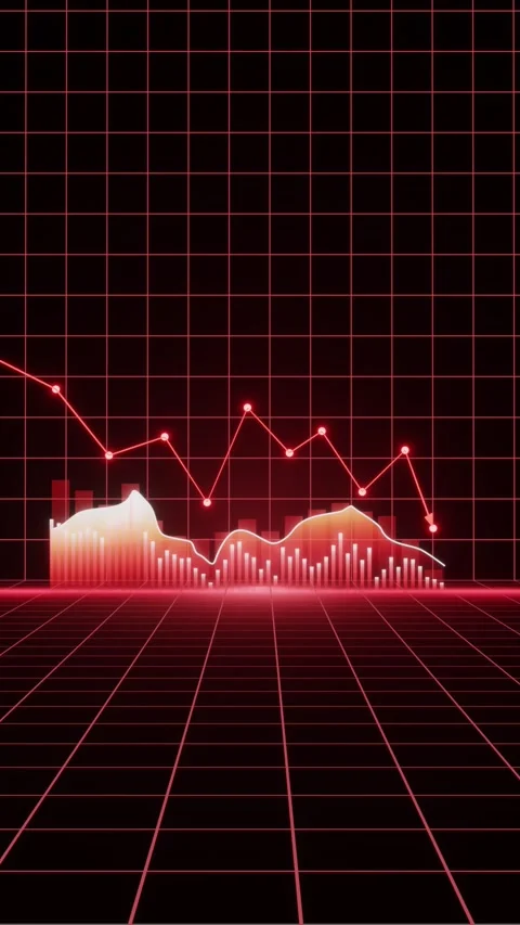 Futuristic Red Financial Data Landscape with Falling Market Graph Portrait 库存影片 339640246