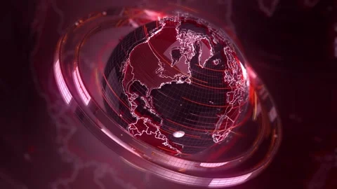 Futuristic Red Glass Globe Close-Up Rotation with Digital World Map 스톡 동영상 338154500
