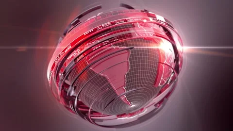 Futuristic Red Glass Globe Orbit with Digital HUD Rings and Global Broadcast 스톡 동영상 337957513