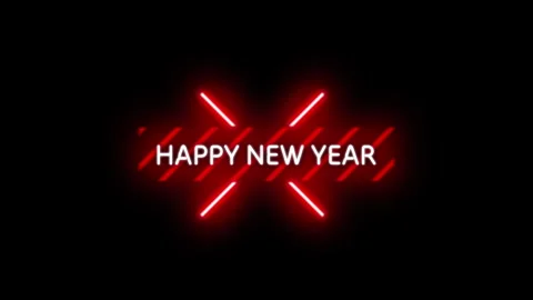 Futuristic Red Glowing Neon Light Happy New Year 2025 Title Stock Footage 294823190