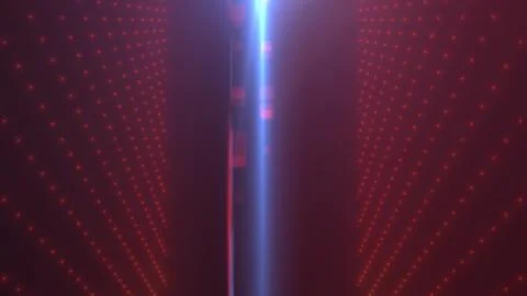 Futuristic red grid with glowing dots and light beam Stock Illustration
