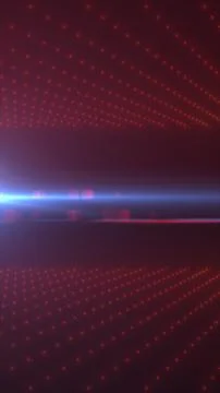 Futuristic red grid with glowing dots and light beam across a dark virtual sp Stock Photos