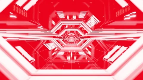 Futuristic Red Hexagonal Tunnel with Glowing Lights Dynamic and Immersive V.. Stock Footage 314068349