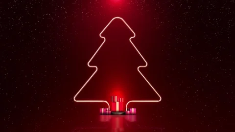 Futuristic Red Holiday Tree with Gifts and Sparkling Snow Stock Footage 342620070