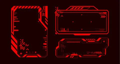 Futuristic red HUD frames set on black background Illustrazione stock
