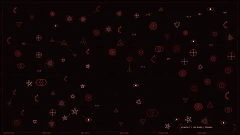 Futuristic Red HUD Interface Featuring Mystical Runes and Geometric Data Vi.. Stock Footage 334110617