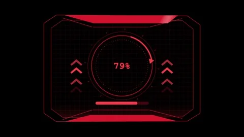 Futuristic Red HUD Interface with Loading Percentage and Digital Data Elements Stock Footage 347721343