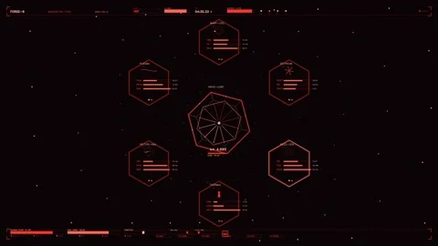Futuristic Red HUD Telemetry Display Monitoring Spaceship Engine Core and T.. Video stock 334113328