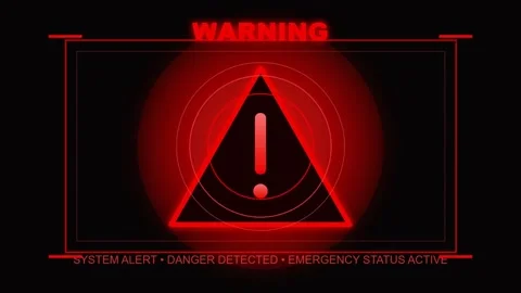Futuristic Red HUD Warning Triangle Sign Animation Vídeos de archivo 335400511
