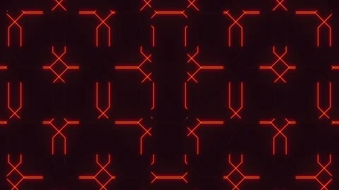 Futuristic red neon grid pattern background with glowing geometric tech lines Stock Footage 334140359