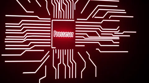Futuristic Red Processor Chip with Glowing Circuit Connections Vidéo 333912323