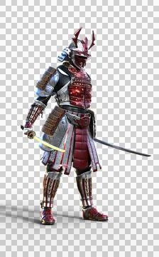 Futuristic Red Samurai Warrior in Battle-Ready Armor Illustrazione stock