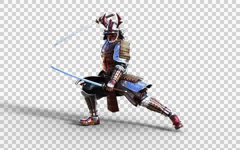 Futuristic Red Samurai Warrior in Battle-Ready Armor Stock Illustration