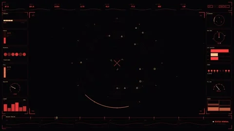 Futuristic red sci-fi spaceship cockpit HUD interface with tactical radar a.. Stock Footage 334110891