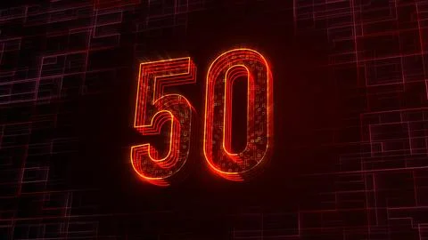 Futuristic Red Yellow Shine 3D Perspective 50 Number Lines Square Dots Fractal Stock Illustration
