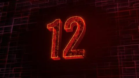 Futuristic Red Yellow Shine 3D Perspective 12 Number Lines Square Dots Fractal Stock Illustration