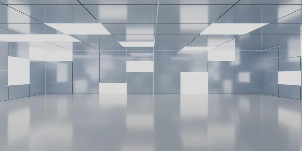Futuristic reflective interior with grid panels Stock Illustration