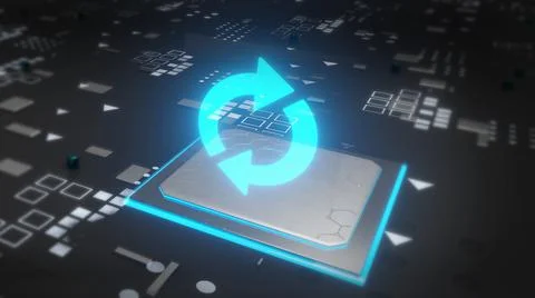 Futuristic refresh, reload, recycle concept with glow reload symbol Иллюстрация