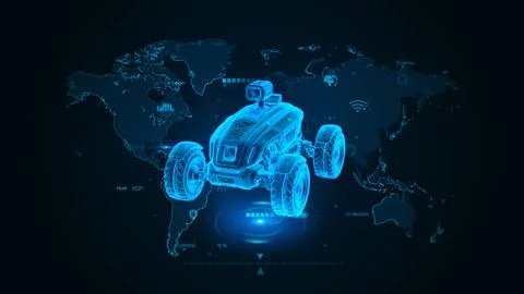 Futuristic Remote Control Rover on Global Digital Map Background Stock Illustration