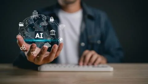 Futuristic Representation of Artificial Intelligence with Global Connectivi.. Stock Photos