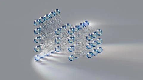 Futuristic Representation of a Neural Network with Hidden Layers Stock Illustration