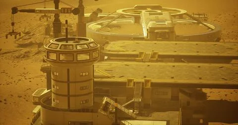 Futuristic research facility on a distant planet during dust storm Stock Illustration