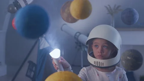 Futuristic Research of Modern Life. Creative Education for Dreamy Spaceman. Ligh Stock Footage 199478055
