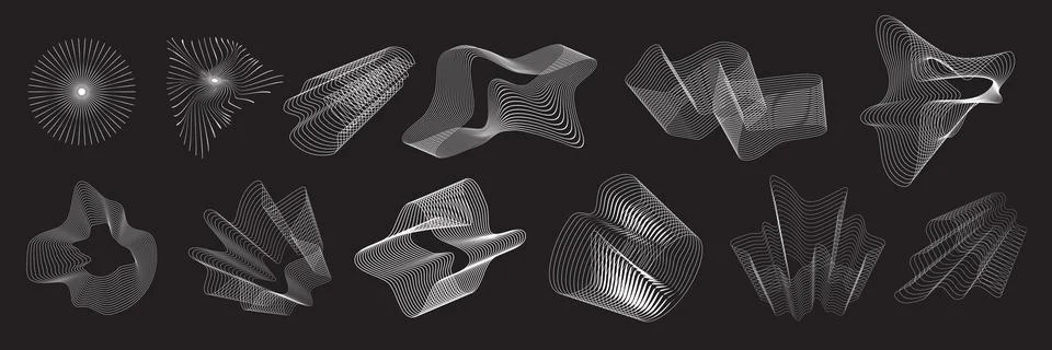 Futuristic retro 3D element set, vector cyberpunk grid wave shape Stock Illustration