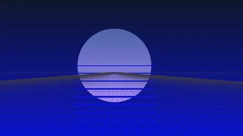 Futuristic Retro 80s Synthwave Background with Digital Grid Landscape and B.. Stock Illustration
