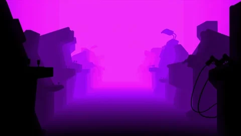 Futuristic Retro Arcade Machine Room with the gradient of colors ranging from Video stock 282908153