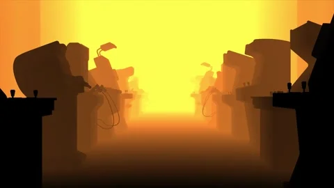 Futuristic Retro Arcade Machine Room with the gradient of colors ranging from Video stock 283687270