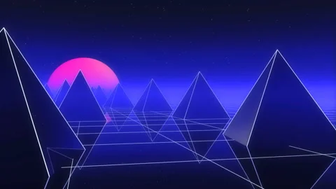 Futuristic Retro Landscape Of The 80s. Night digital landscape, sun, mountains Video stock 101164641