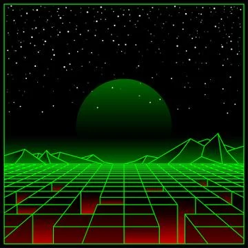 Futuristic retro landscape of the 80`s. Vector background Stock Illustration