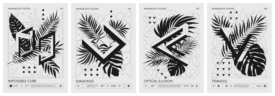 Futuristic retro vector minimalistic Posters with 3d impossible geometric s.. Stock Illustration