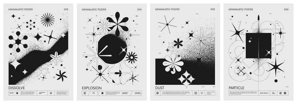Futuristic retro vector minimalistic Posters with geometric shapes dissolve.. Stock Illustration