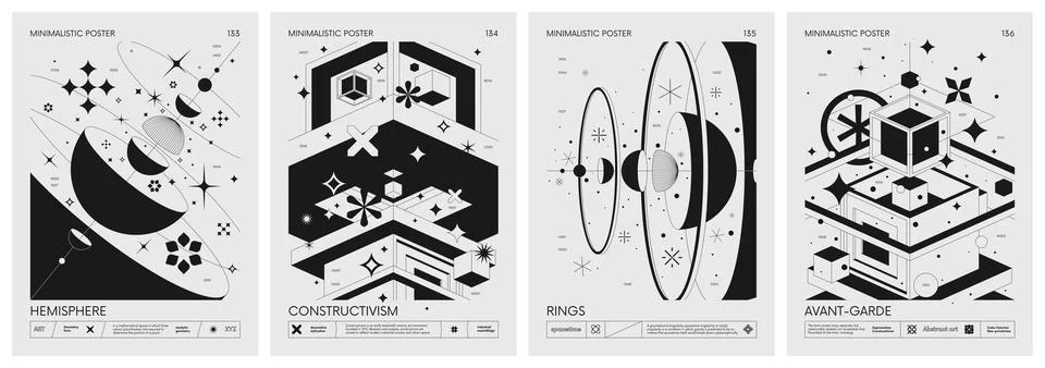 Futuristic retro vector minimalistic Posters with geometrical shapes variou.. Stock Illustration