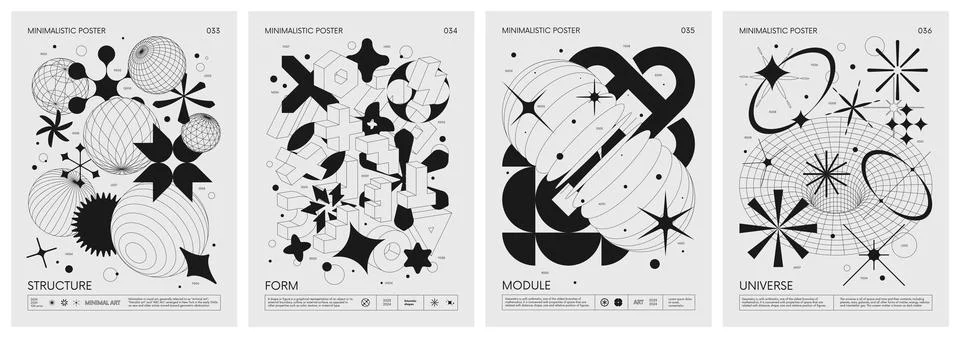 Futuristic retro vector minimalistic Posters with strange wireframes graphi.. Stock Illustration
