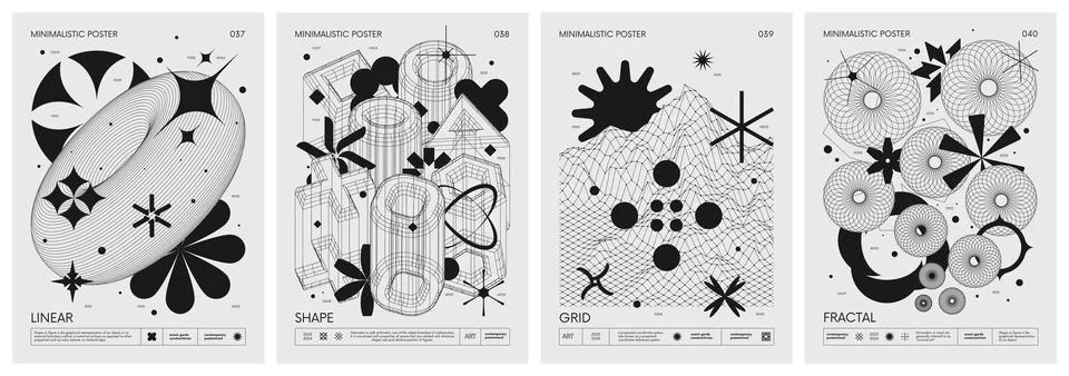 Futuristic retro vector minimalistic Posters with strange wireframes graphi.. Stock-Illustration