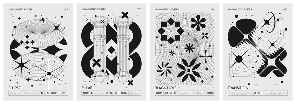 Futuristic retro vector minimalistic Posters with strange wireframes graphi.. Stock Illustration