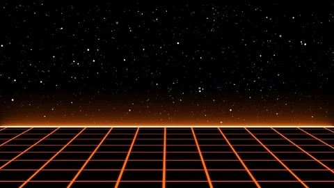 Futuristic Retrowave Grid Floor Moving Through Dark Starfield Stock Footage 318657714