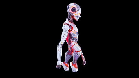 Futuristic Robot with Advanced Mechanical Design and Red Accents in Profile.. Stock Footage 339053878