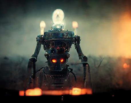 Futuristic robot against depressive background Illustrazione stock