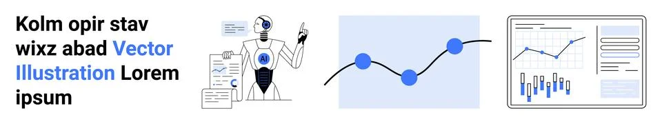 Futuristic Robot Analyzing Data with Graphs and Charts for Web and Mobile A.. 스톡 일러스트