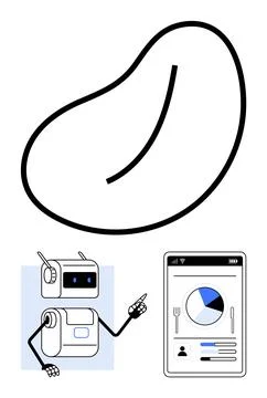 Futuristic Robot Analyzing Data on Mobile Device with Simple Abstract Shape Stock Illustration
