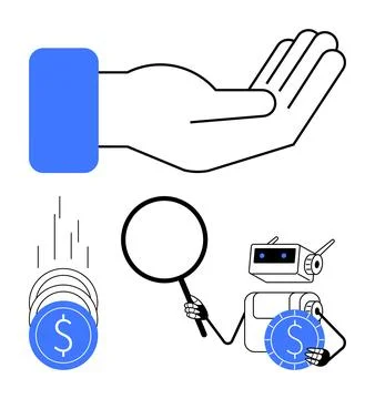 Futuristic Robot Analyzing Falling Coins and Hand Gesture for Financial Int.. 스톡 일러스트