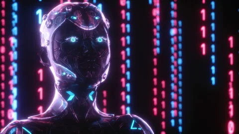Futuristic Robot and Code Digital Background Stock Footage 231694978