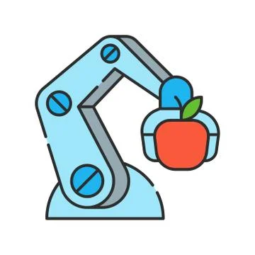 Futuristic robot arm automation to increase efficiency color line icon. Agric Stock-Illustration