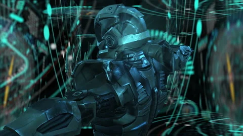 Futuristic robot, artificial intelligence CGI big data analytics and programm Stock Footage 147841863