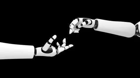 Futuristic robot , artificial intelligence CGI on black background Stock Illustration