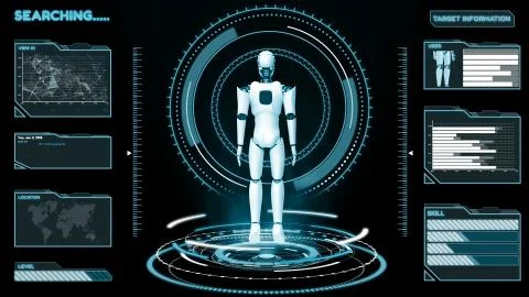 Futuristic robot, artificial intelligence CGI big data analytics and programming Stock Illustration